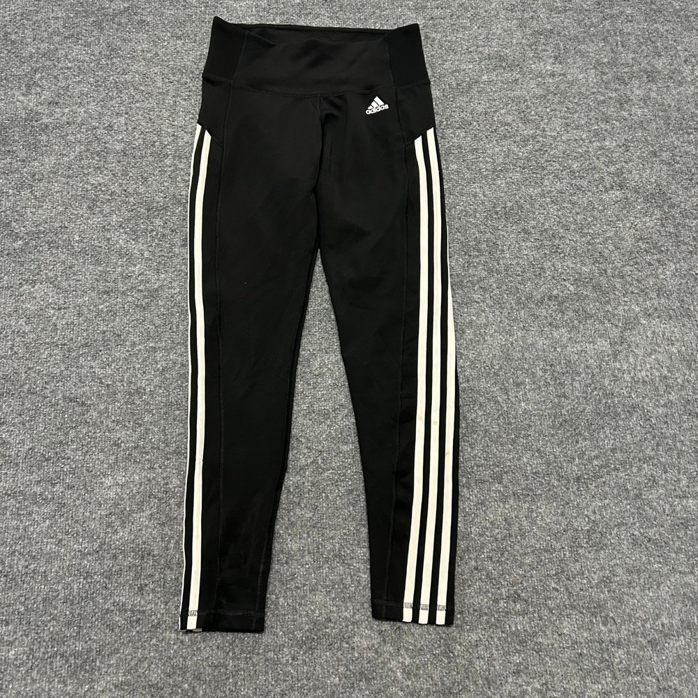 Adidas Leggings Womens Size S Black Climalite 3-Stripe Athletic Gym Yoga Pants